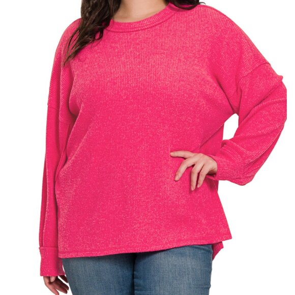 BRUSHED RIBBED HACCI EXPOSED SEAM DROP SHOULDER SWEATER - Picture 1 of 3